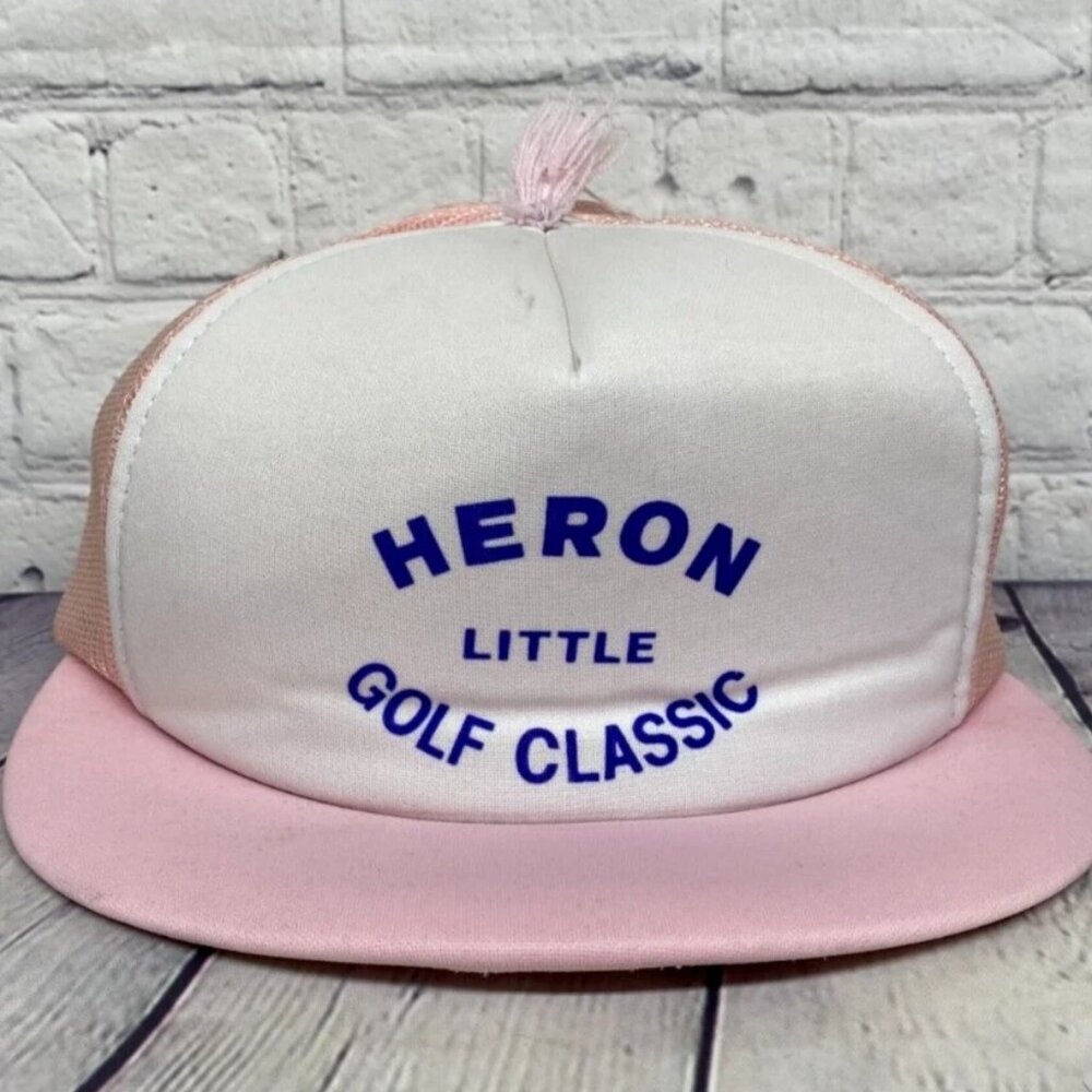 Vintage Heron Little Golf Classic Trucker Hat Mesh Cap Short Bill Ladies Pink